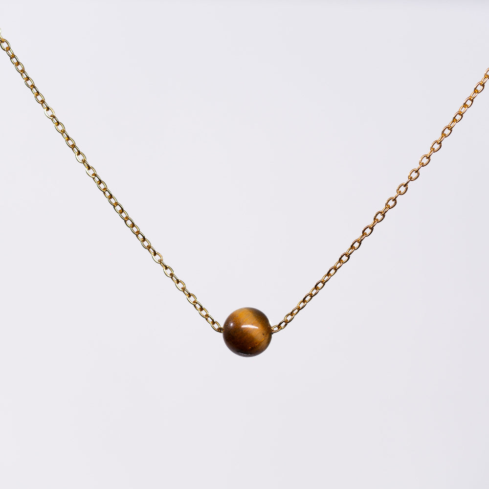 Collier en Œil de Tigre Séverine - Acier Inoxydable Or