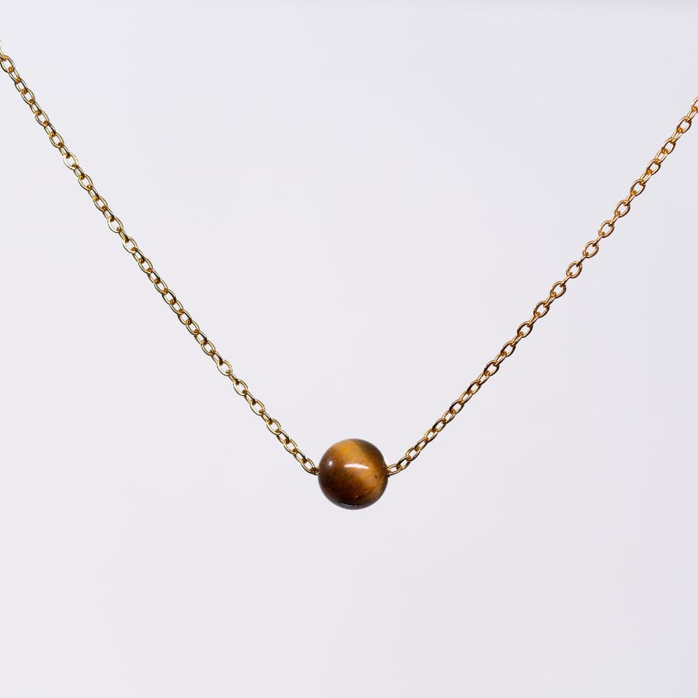 Collier en Œil de Tigre Séverine - Acier Inoxydable Or