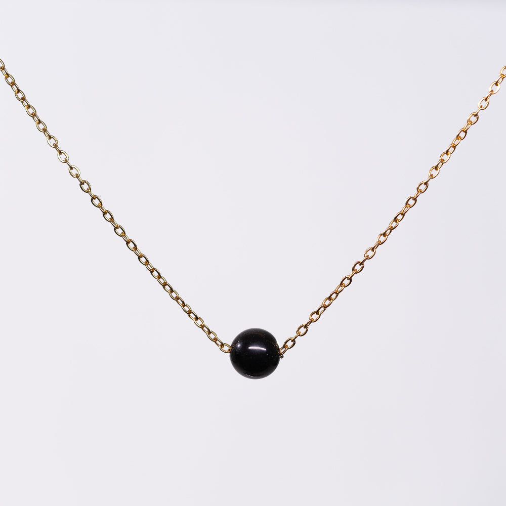 Collier en tourmaline Noir Séverine - Acier Inoxydable Argent