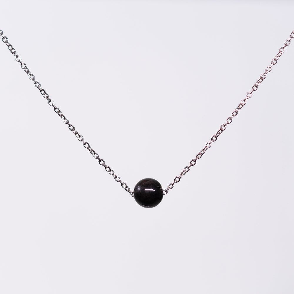 Collier en Tourmaline Noir Séverine - Acier Inoxydable Argent