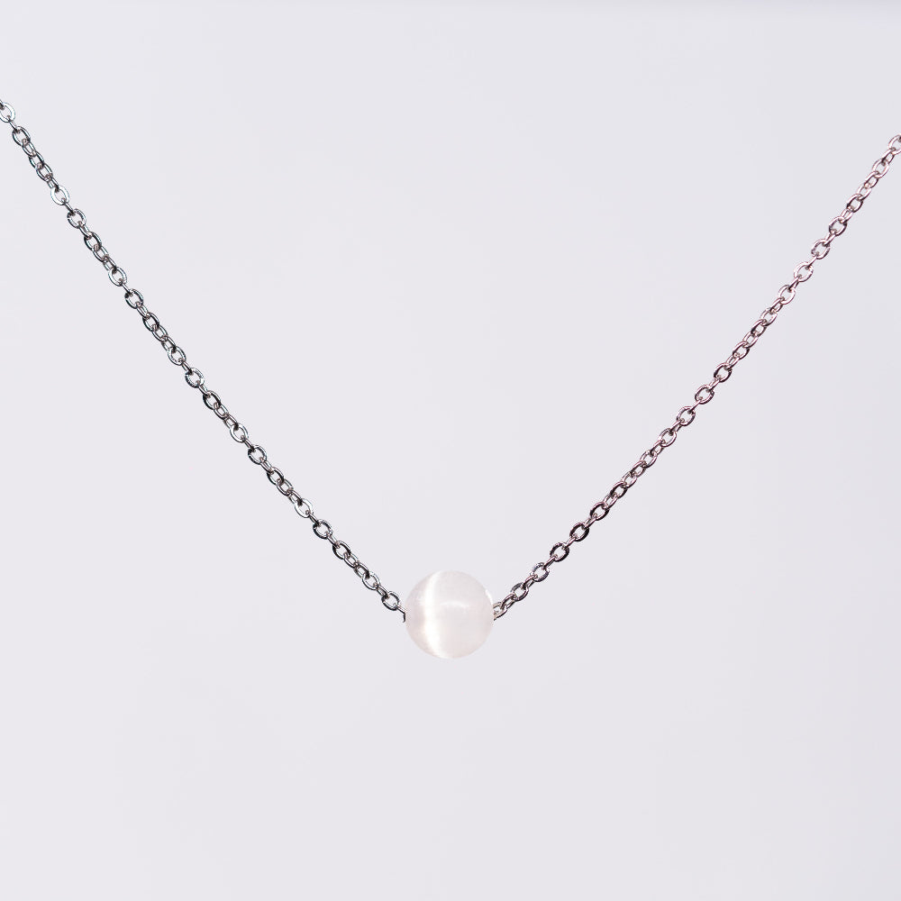 Collier en Sélénite Séverine - Acier inoxydable Argent