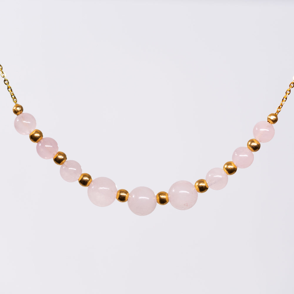 Collier Quartz Rose - Acier Inoxydable Or