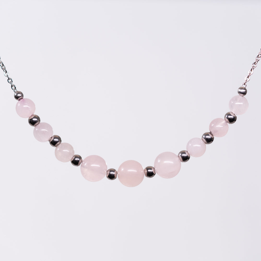 Collier Quartz Rose - Acier Inoxydable Argent