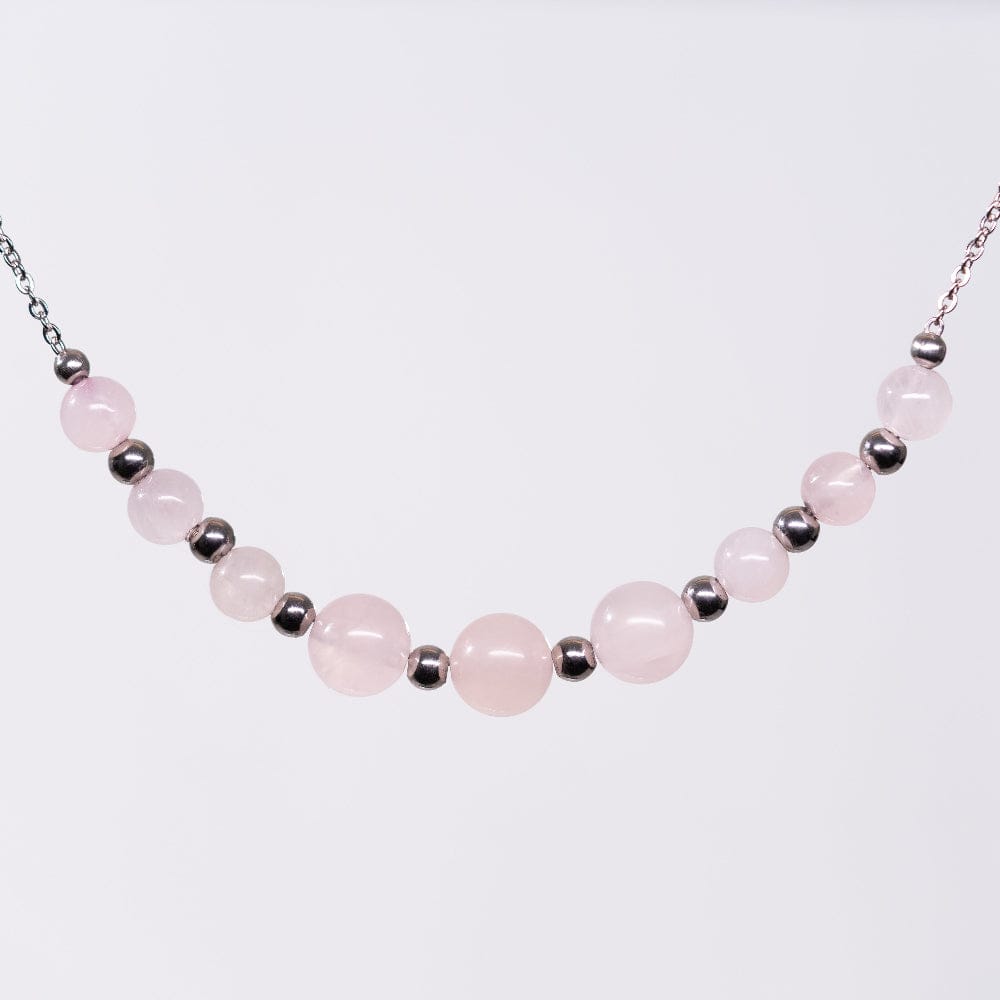 Collier Quartz Rose - Acier Inoxydable Argent
