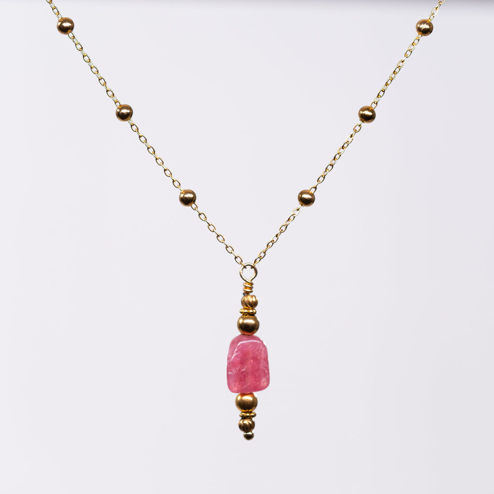 Collier en Tourmaline Rose Eva - Acier Inoxydable Or