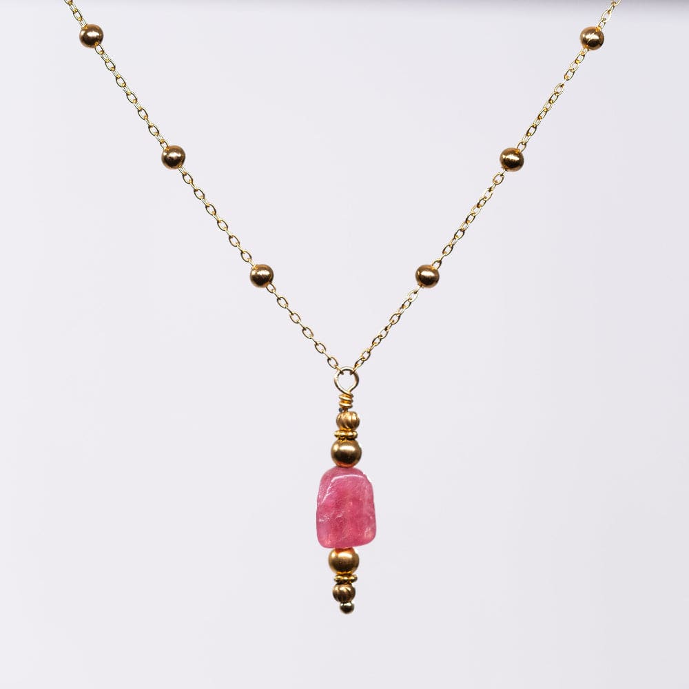 Collier en Tourmaline Rose Eva - Acier Inoxydable Or