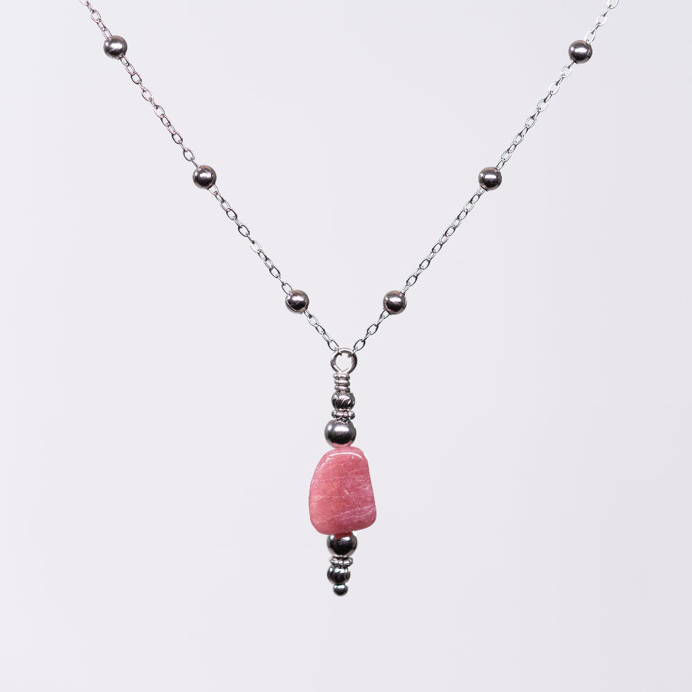 Collier en Tourmaline Rose Eva - Acier Inoxydable Argent