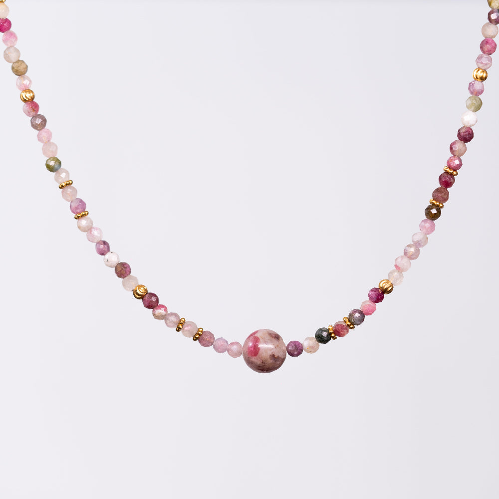 Collier en Tourmaline Rose - Acier inoxydable Or