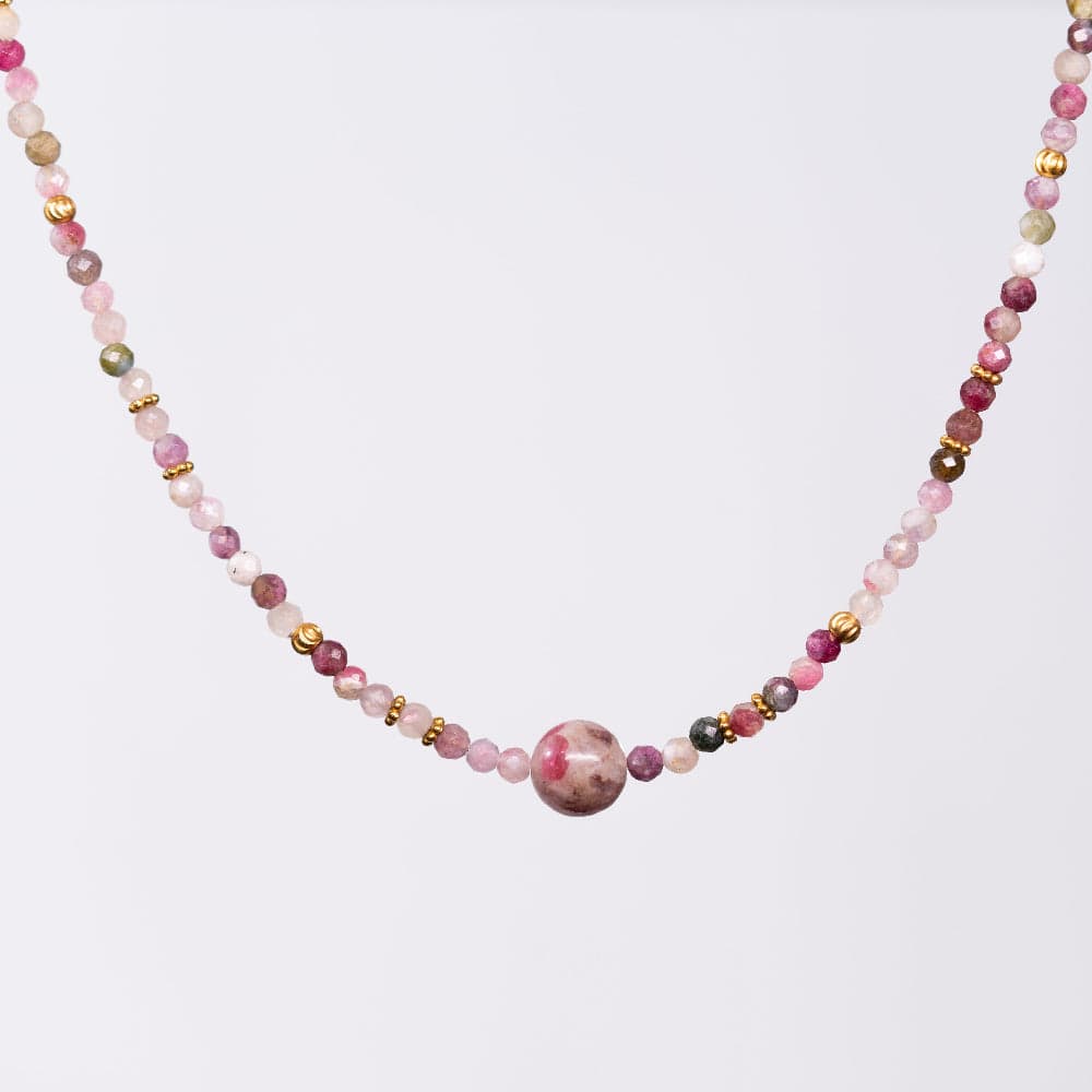 Collier en Tourmaline Rose - Acier inoxydable Or