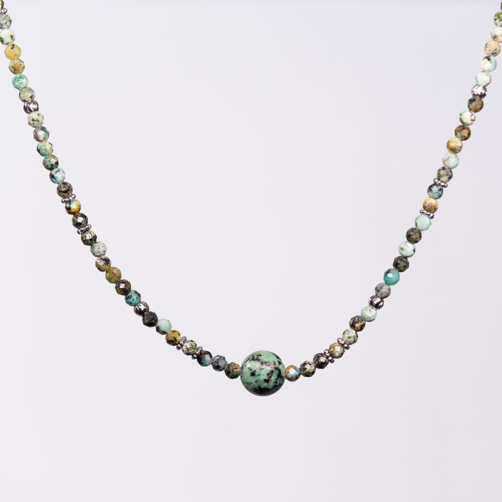 Collier en Turquoise Africaine Célia - Acier inoxydable Argent