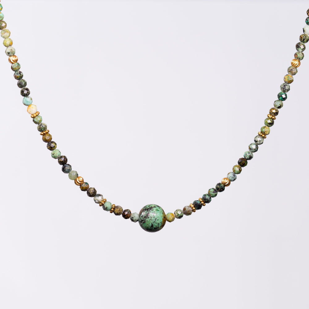 Collier en Turquoise Africaine Célia - Acier inoxydable Or