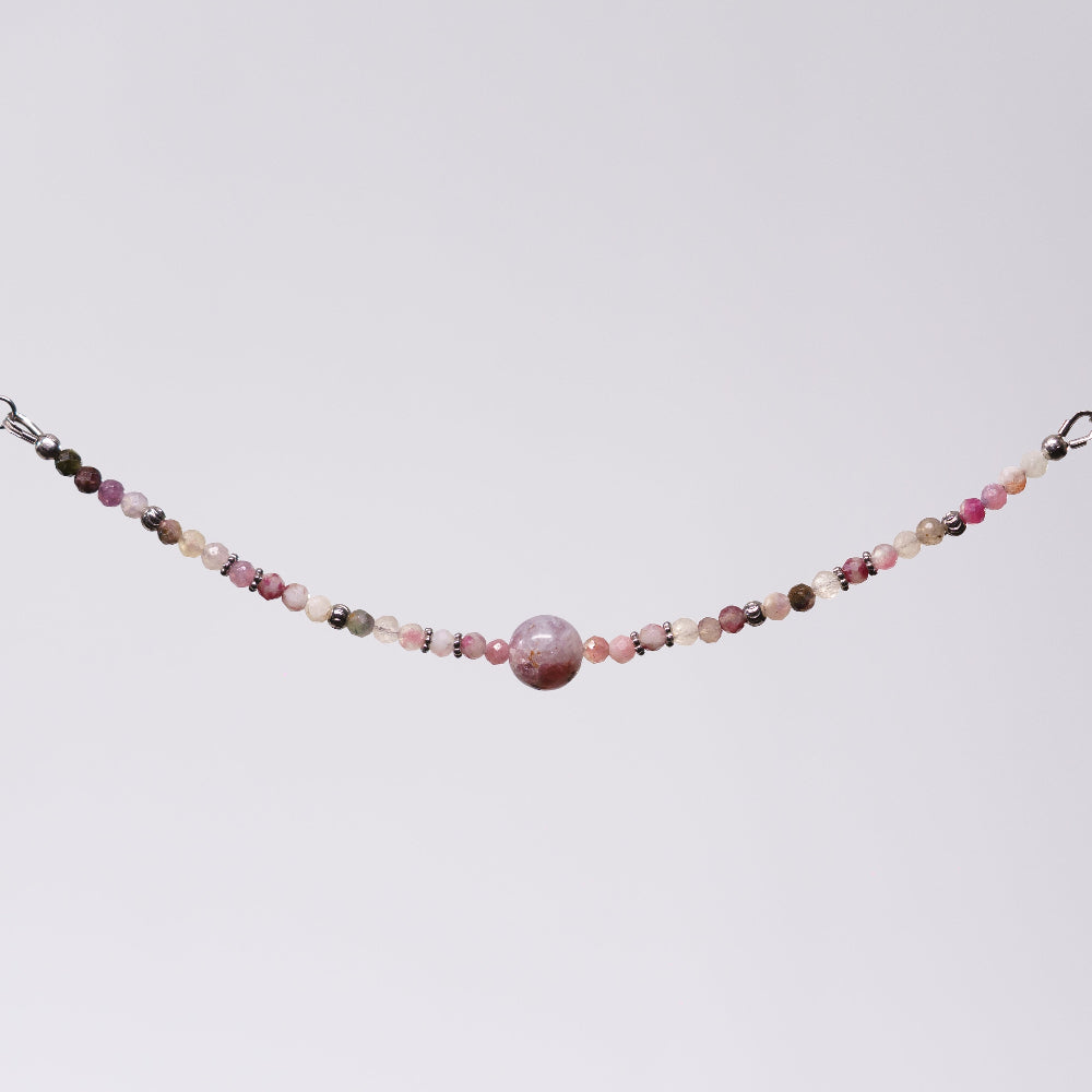 Bracelet Tourmaline Rose Célia - Acier Inoxydable Argent