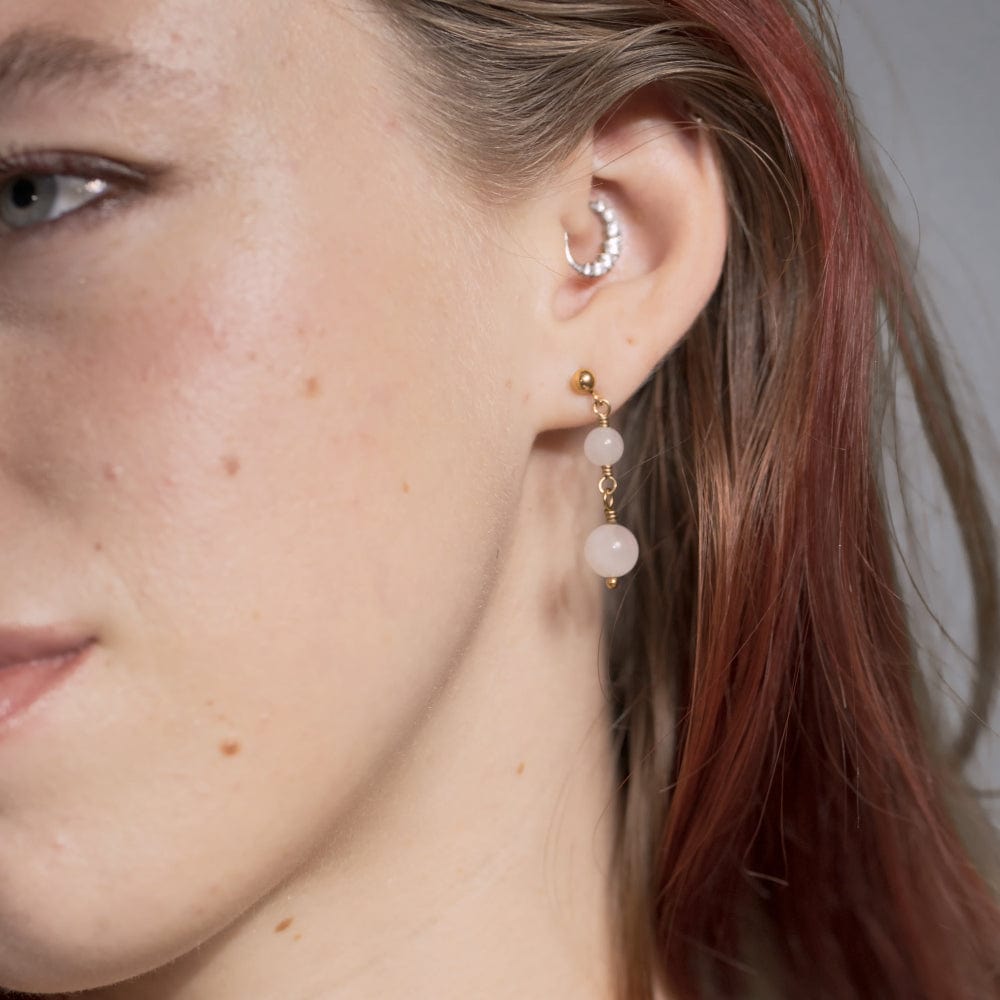 Boucles d'Oreilles Quartz Rose Emma Or