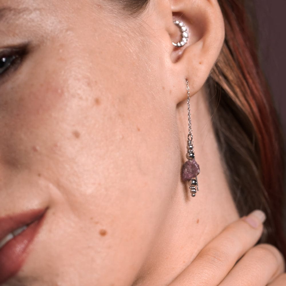 Boucles d'Oreilles Tourmaline Rose Eva Argent