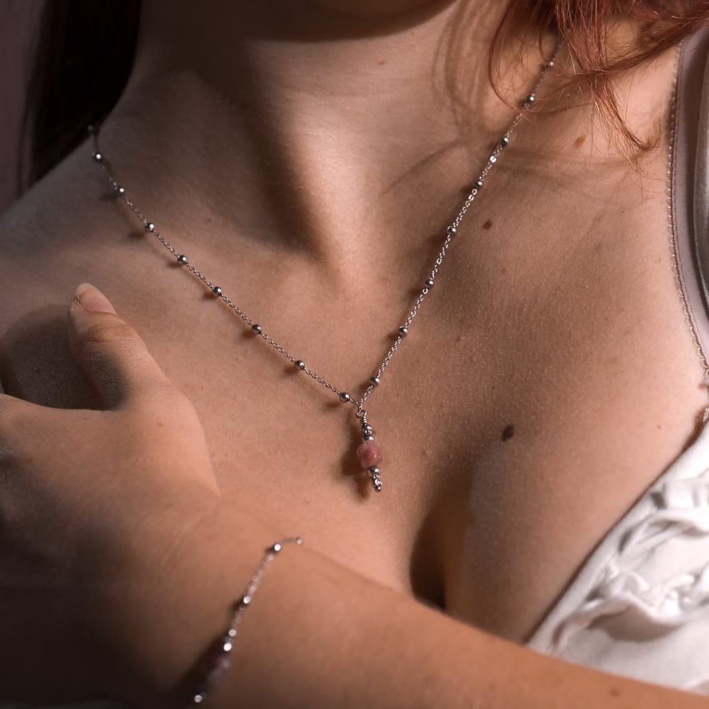 Collier Tourmaline Rose Eva Argent