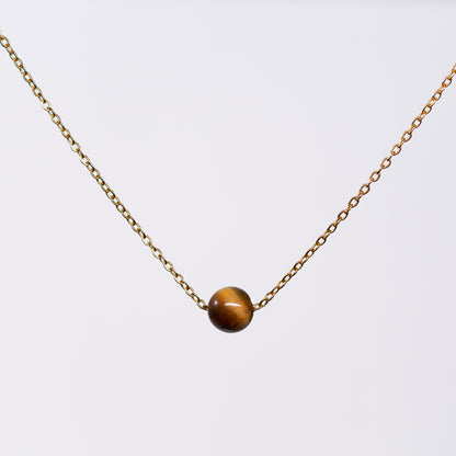Collier en Œil de Tigre Séverine - Acier Inoxydable Or