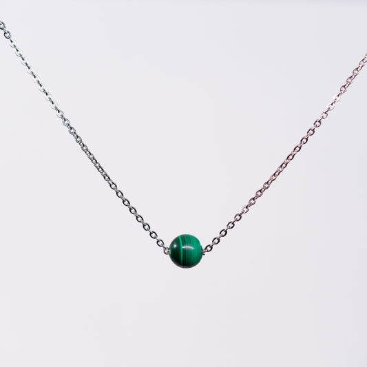 Collier en Malachite Séverine - Acier inoxydable Argent