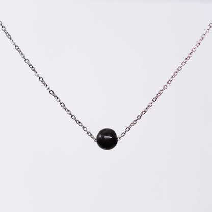 Collier en Tourmaline Noir Séverine - Acier Inoxydable Argent 