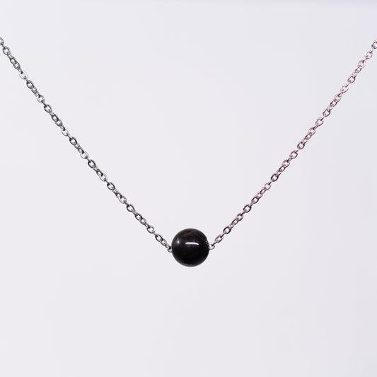Collier en Tourmaline Noir Séverine - Acier Inoxydable Argent 