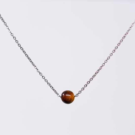 Collier en Œil de Tigre Séverine - Acier Inoxydable Argent 