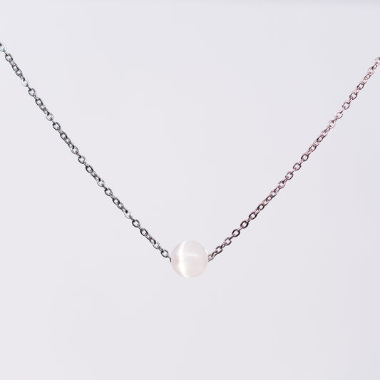Collier en Sélénite Séverine - Acier inoxydable Argent