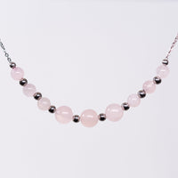 Collier Quartz Rose - Acier Inoxydable Argent