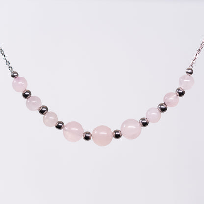Collier Quartz Rose - Acier Inoxydable Argent