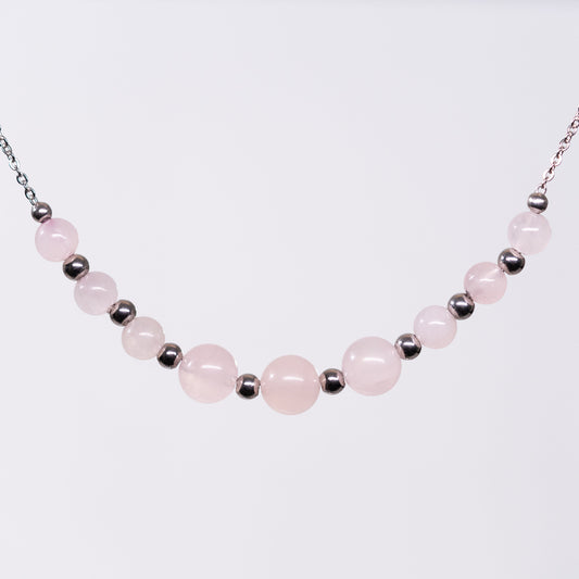 Collier Quartz Rose - Acier Inoxydable Argent