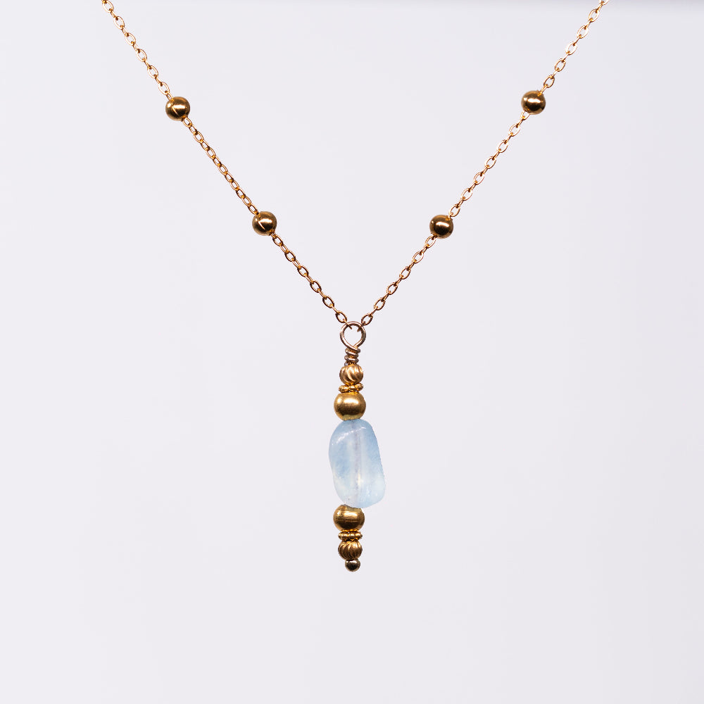 Collier en Aigue Marine Eva - Acier Inoxydable Or