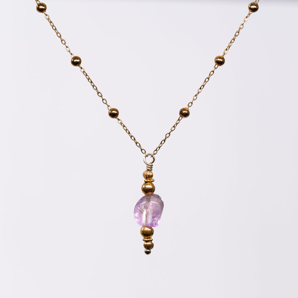 Collier en Améthyste - Acier Inoxydable Or