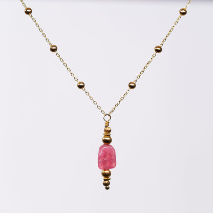Collier en Tourmaline Rose Eva - Acier Inoxydable Or