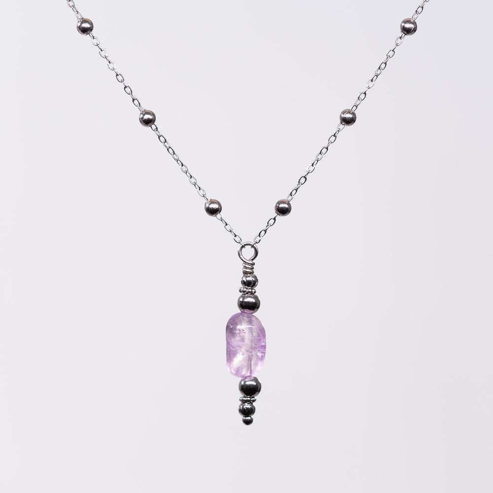 Collier en Améthyste - Acier Inoxydable Argent