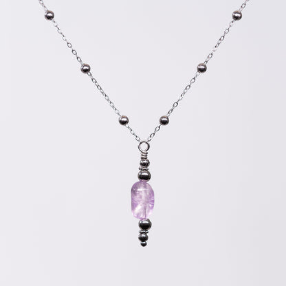 Collier en Améthyste - Acier Inoxydable Argent