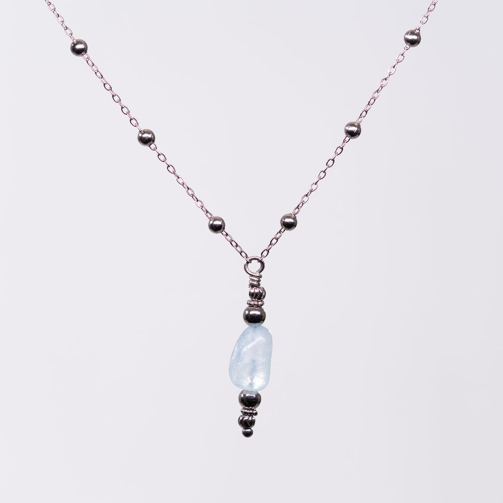 Collier en Aigue Marine Eva - Acier Inoxydable Argent