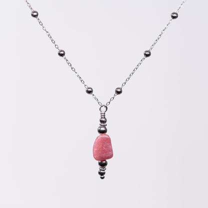 Collier en Tourmaline Rose Eva - Acier Inoxydable Argent
