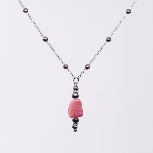 Collier en Tourmaline Rose Eva - Acier Inoxydable Argent