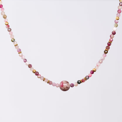 Collier en Tourmaline Rose - Acier inoxydable Or