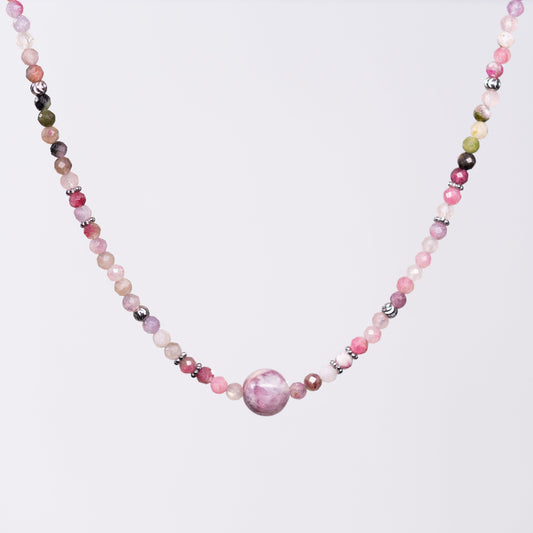 Collier en Tourmaline Rose - Acier inoxydable Argent