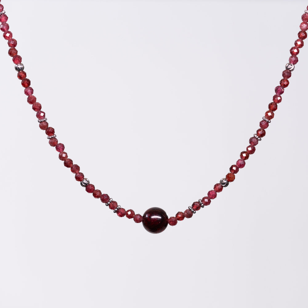 Collier en Grenat Célia - Acier inoxydable Argent
