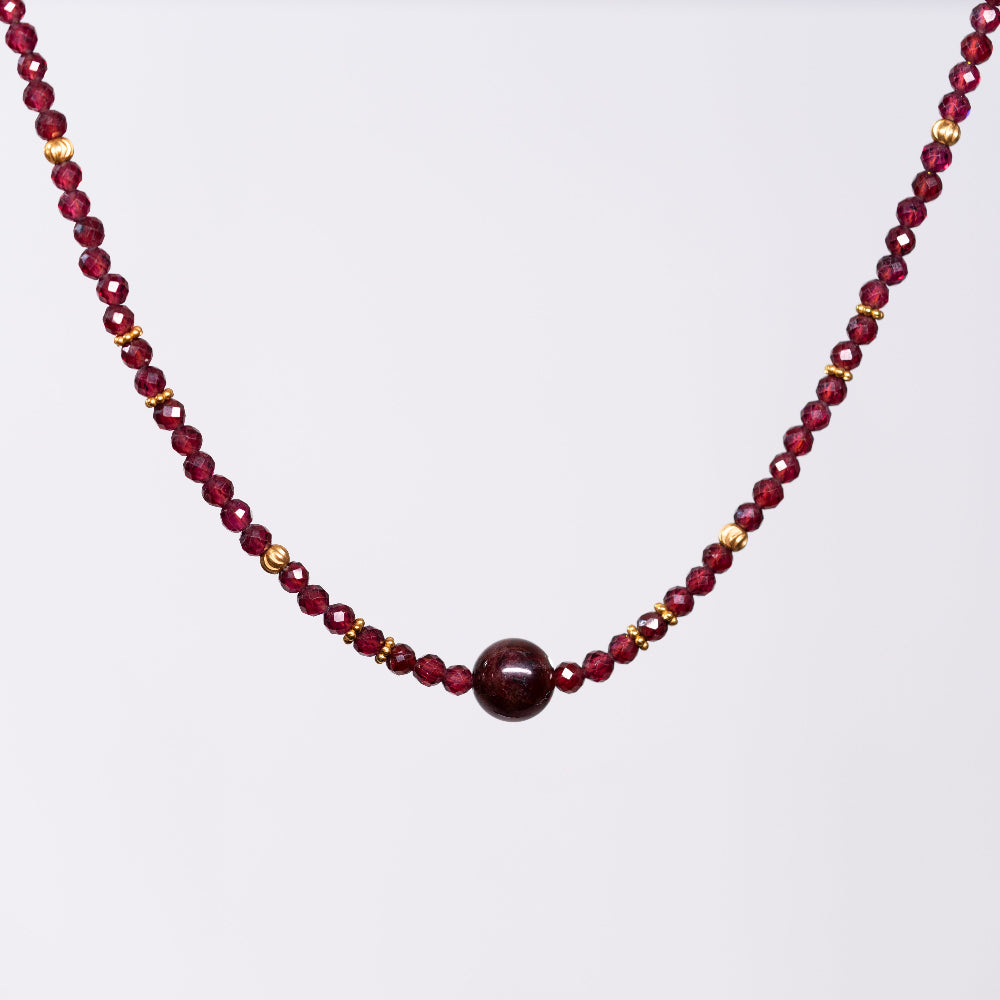 Collier en Grenat Célia - Acier inoxydable Or