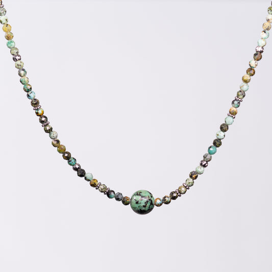 Collier en Turquoise Africaine Célia - Acier inoxydable Argent
