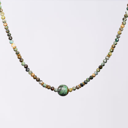 Collier en Turquoise Africaine Célia - Acier inoxydable Or