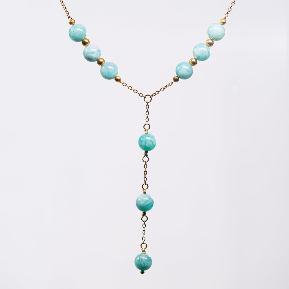 Collier en Amazonite Cassandra - Acier Inoxydable Or