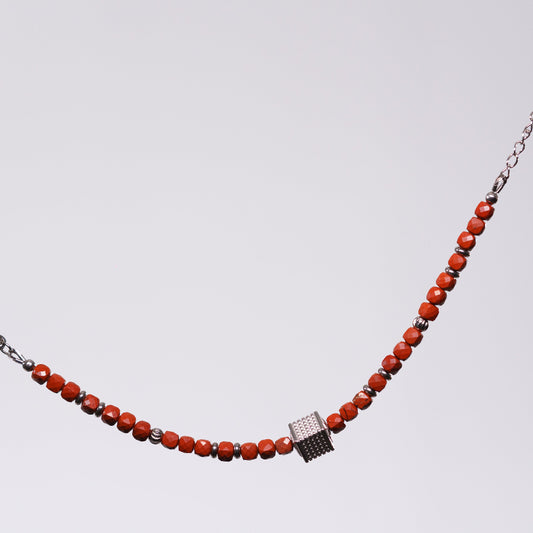 Bracelet Jaspe Rouge Gabriel - Acier Inoxydable Argent